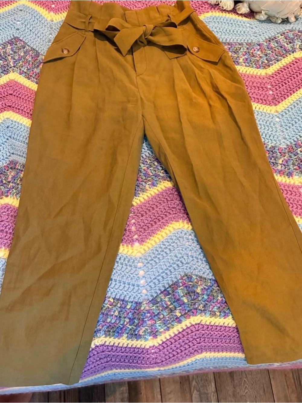 H&M Mustard Tan Paperbag Waist Chinos